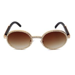 Vintage Round Rhinestone Sunglasses Brown